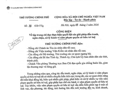 Thủ tướng Chính phủ ra Công điện yêu cầu quyết liệt đấu tranh, ngăn chặn và xử lý nghiêm hành vi xâm phạm quyền sở hữu trí tuệ
