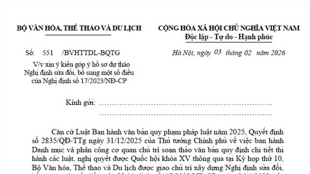 Lấy ý kiến dự thảo Nghị định sửa đổi, bổ sung một số điều của Nghị định số 17/2023/NĐ-CP