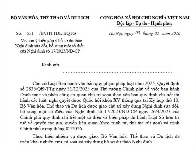 Lấy ý kiến dự thảo Nghị định sửa đổi, bổ sung một số điều của Nghị định số 17/2023/NĐ-CP